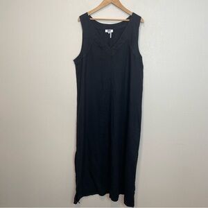 Pure DKNY Womens Black Linen V Neck Summer Maxi Dress Size XL